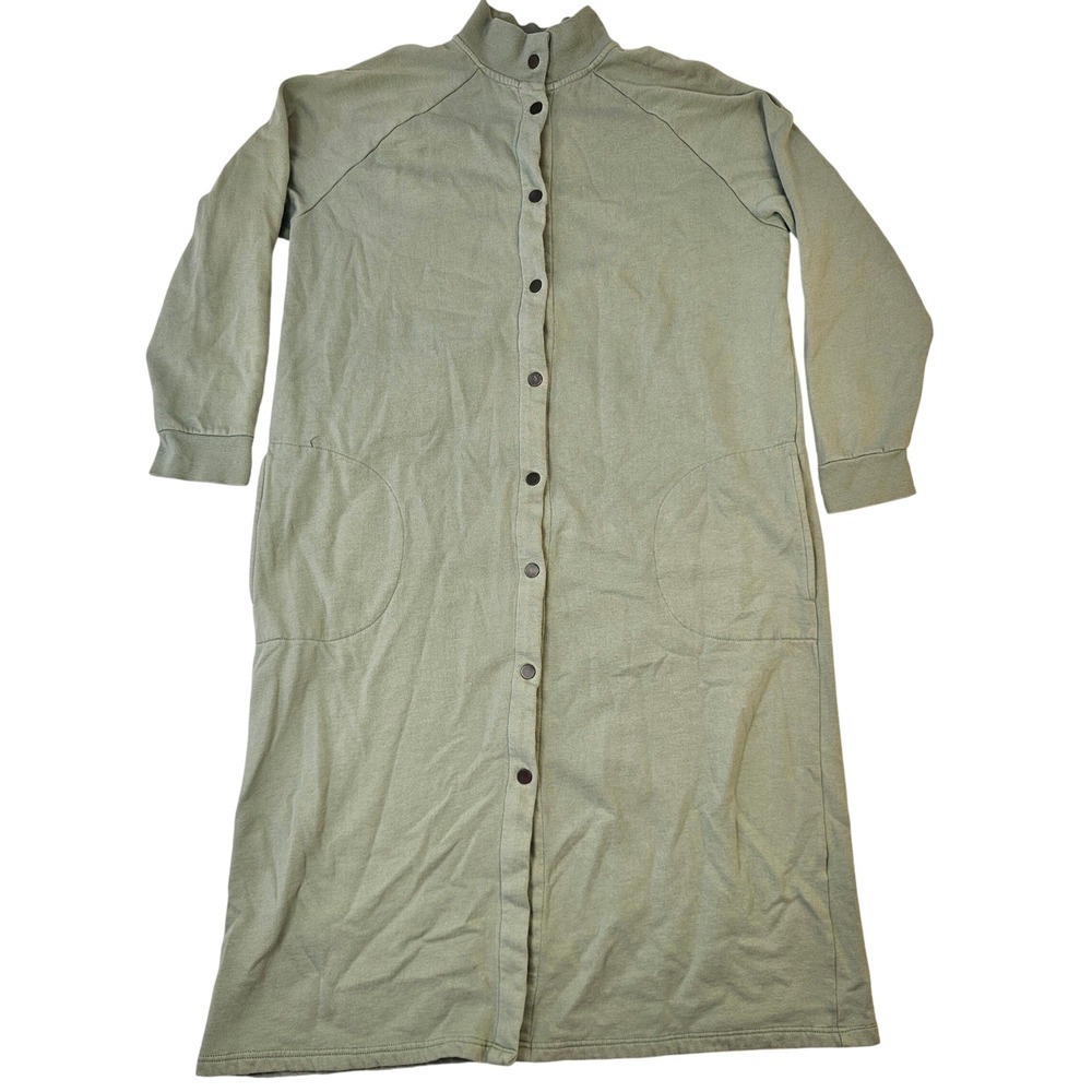 Coldwater Creek Sage Green Fleece Snap Front Dress Mock Neck Pockets Large